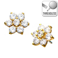 Threadless 14ct Yellow Gold Prong Set Gem Flower : Clear Crystal