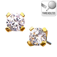 Threadless 14ct Yellow Gold Prong Set Gem : 1.5mm Clear Crystal