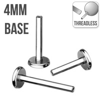Threadless Titanium Labret Stem : 16ga x 3/16" (5mm) with 4mm Base Plate