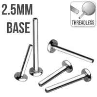 Threadless Titanium Labret Stem : 18ga x 5/3" (4mm) with 2.5mm Base Plate