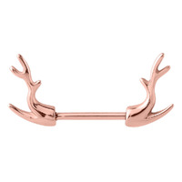 Rose Gold Deer Horn Nipple Barbell : 1.6mm (14ga) x 16mm