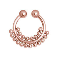 PVD Rose Gold Fake Septum Ring with Double Ball Chain : 1.2mm (16ga) x 8mm