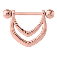 Rose Gold V Nipple Shield Barbell : 1.6mm (14ga) x 14mm