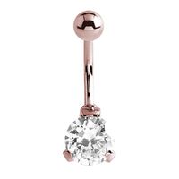 Rose Gold Single Round Prong Set Navel : 1.6mm (14ga) x 10mm x Clear Crystal