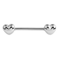 Steel Double Heart Nipple Barbell : 1.6mm (14ga) x 14mm