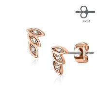 Pair of Surgical Stainless Steel Ear Studs - 3 Leaves - Rose Gold Plated