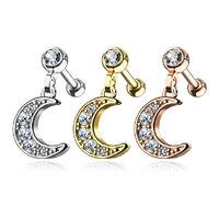 Clear Gem Paved Moon Barbell Stud