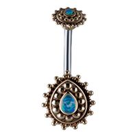 Cast Brass Beaded Blue Opal Shield Navel : 1.6mm (14ga) x 10mm x Dark Blue Opal