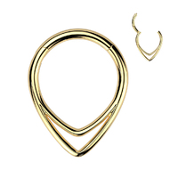 Titanium Hinged Segment Hoop Ring With Double Chevron Line - Gold PVD