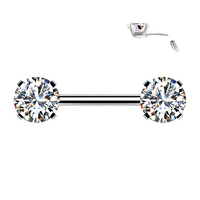 Threadless Round Gem Prong Set Silver Plated Decorative Nipple Bar : 1.6mm (14ga) x 12mm CZ