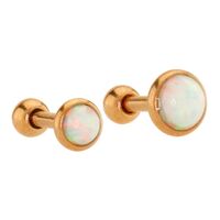 Rose Gold Plated Opal Cabochon Disc Barbell : 1.2mm (16ga) x 6mm x 4mm x White