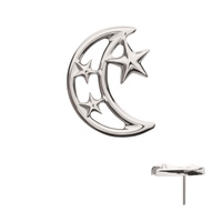 Titanium Threadless Open Crescent Moon and Stars Top