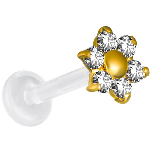 18ct Gold Jewelled Flower Bioplast Labret