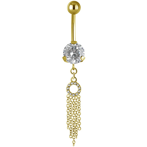 Bright Gold PVD Jewelled Hanging Multi Chain Navel