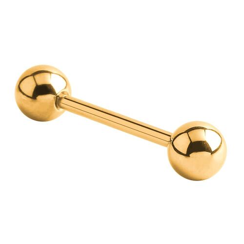 Gold PVD Coated Surgical Steel Micro Barbell. 1.2mm (16ga) thick, 14mm length, 3mm ball size