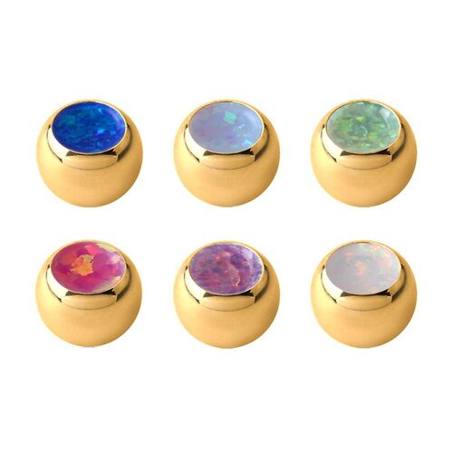 Bright Gold Jewelled Ball with Synthetic Opal : 1.6mm (14ga) x 4mm x Dark Blue