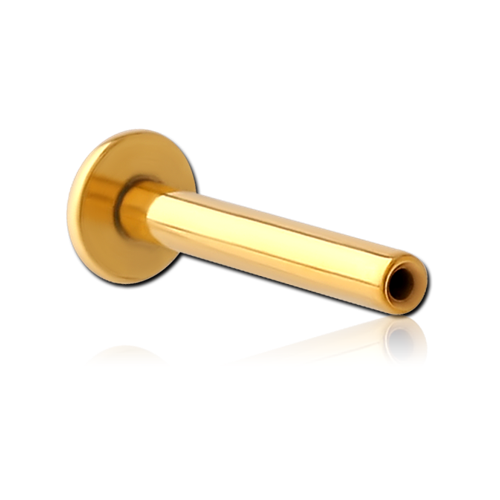 Gold PVD Coated Surgical Steel Threadless Labret Pin. 1.2mm (16ga) Thickness, 8mm Stem, 3mm Base