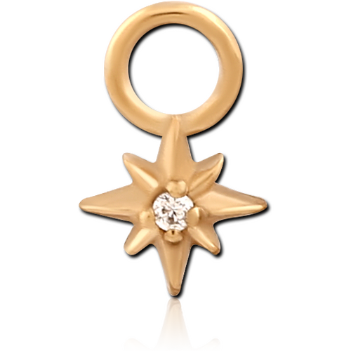 Gold PVD 18k coated surgical steel clear jewelled star charm.