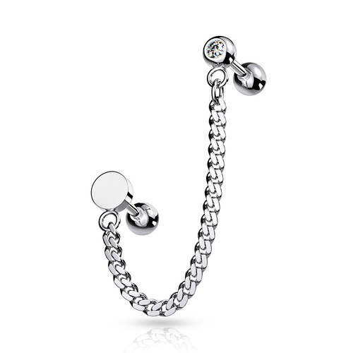 Steel Jewelled Barbell with Chain Linked Round Symbol