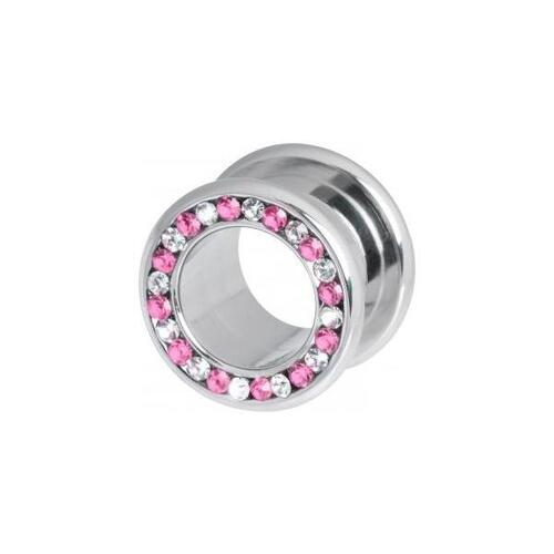 Steel Basicline® Pink & Clear Channel Set Jewelled Tunnel : 22mm x Pink/Clear Crystal