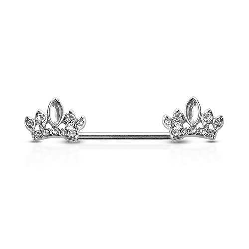 Jewelled Crown Silver Plated Decorative Fashion Nipple Barbell