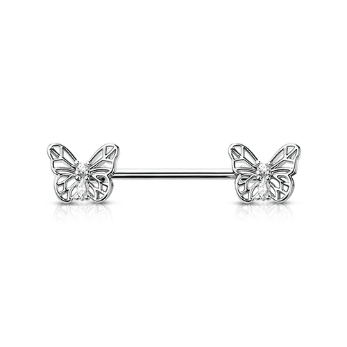 Micro Jewelled Butterfly Silver Plated Decorative Fashion Nipple Barbell