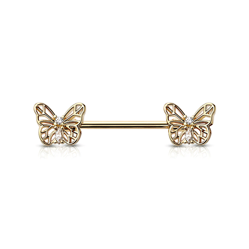 Micro Jewelled Butterfly Gold Plated Decorative Fashion Nipple Barbell