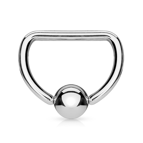Steel 'D' Shaped Captive Bead Ring : 1.0mm (18ga) x 6mm x 3mm Ball