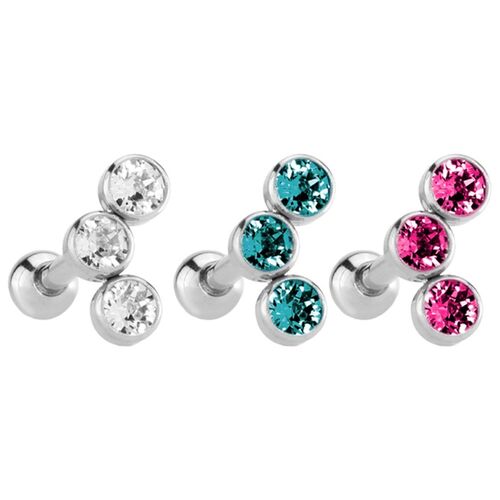 Stainless Steel Triple Disc Jewelled Barbell