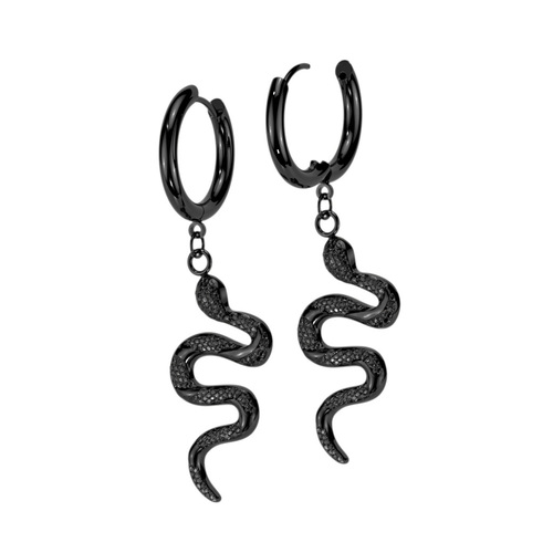 Pair of Snake Dangle 316L Stainless Steel Hoop Earrings - Black