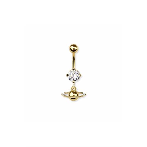 Space Saturn dangle 316l surgical steel navel belly ring - gold