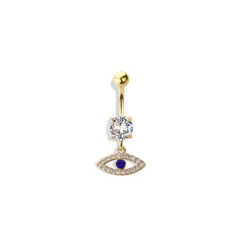 Gold plated CZ evil eye 316l surgical steel navel ring