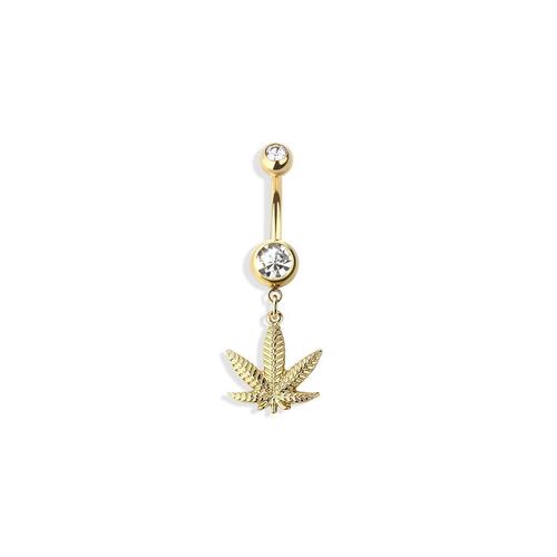 Brass plated marijuana dangle 316l surgical steel navel ring