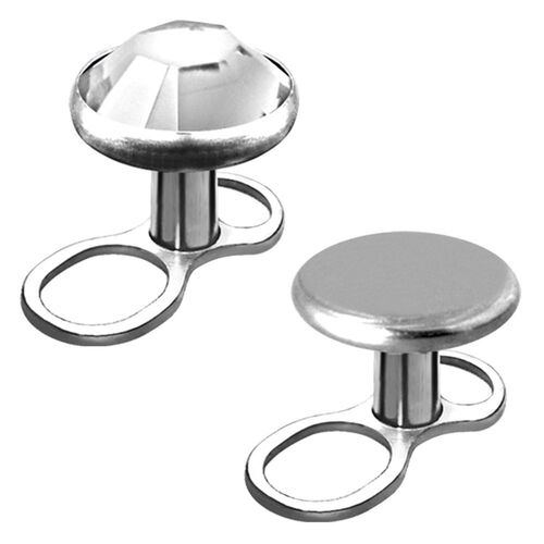 Titanium Basicline® 2 Hole Base Face Dermal Anchor with Disc : 1.2mm (16ga) x 1.5mm x 3mm Disc x Clear Crystal