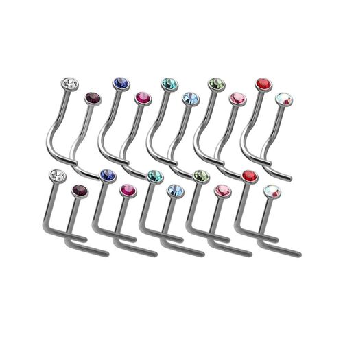 Cone Set Nose Stud Long Straight Stem : 0.8mm (20ga) x Amethyst