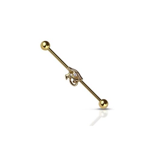 Gold plated Horus eye with gem 316l surgical steel industrial barbell