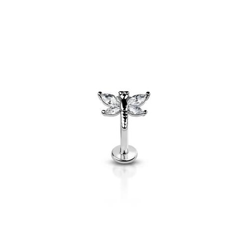 CZ prong dragonfly (alloy) internally threaded 316l surgical steel labret/monroe with prong set CZ