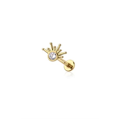 Gold plated starburst half with CZ internally threaded 316l surgical steel labret stud set