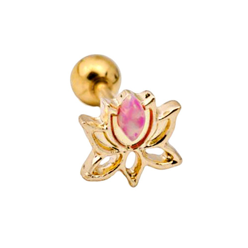 Gold Plated Lotus with Synthetic Opal Barbell