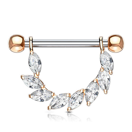 Marquise CZ Bridge Dangle Nipple Ring with 316L Surgical Steel Barbell