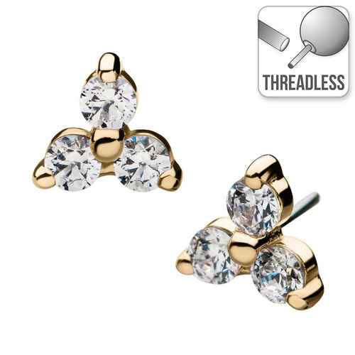 Threadless 14ct Yellow Gold Prong Set Gem Trinity