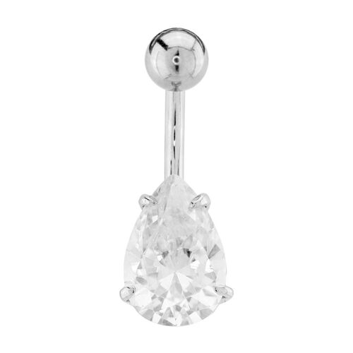 Steel Prong Set Pear Jewelled Navel