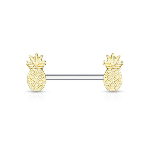 Gold Plated Pineapples with Steel Nipple Barbell