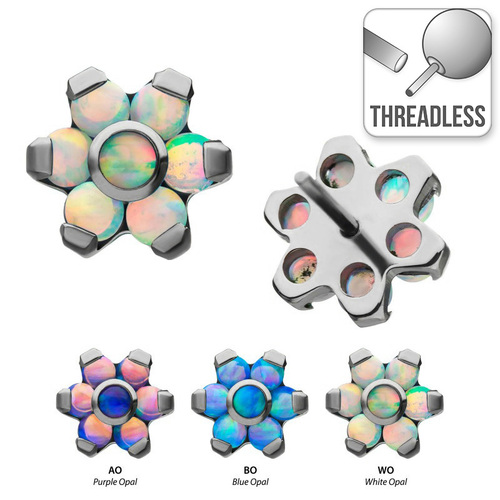 Threadless Titanium Prong Set Synthetic Opal Flower : 4mm Blue Opal