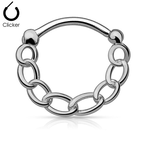 Round Septum Clicker With Linked Chain - Hematite