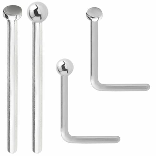 Jewellers Plain Nose Studs Flat and Ball Sterling Silver : 0.8mm (20ga) x Straight x Ball Top