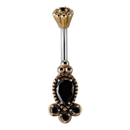 Cast Brass Black Jewelled Bead Cluster Navel