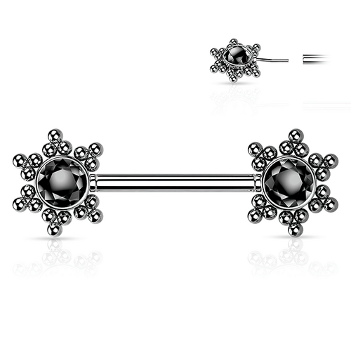 Threadless Beaded Star Jewelled Cluster Silver Plated Decorative Nipple Barbell