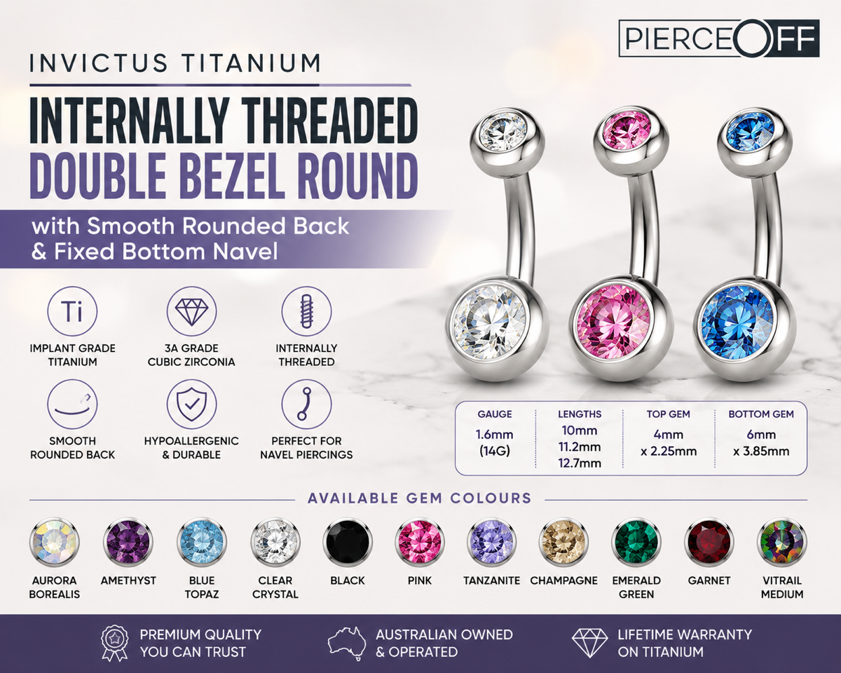 Invictus Titanium Internally Threaded Double Bezel Round Navel Jewellery: Comfort, Sparkle & Premium Titanium Quality