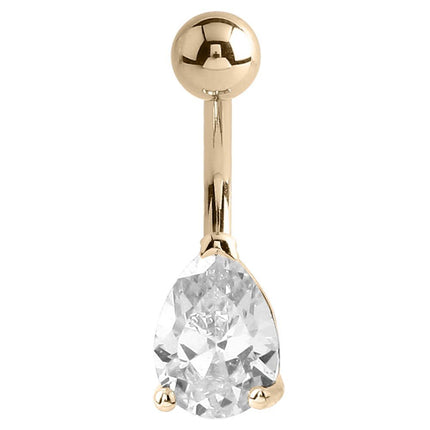 14k Yellow Gold Pear Prong Set Navel